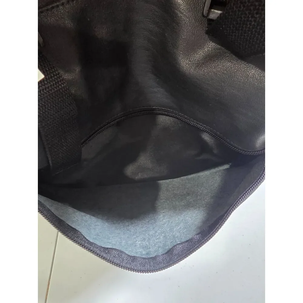 Vintage Safari Express Black Faux Leather Roll Top Backpack NWT Y2K Travel Bag